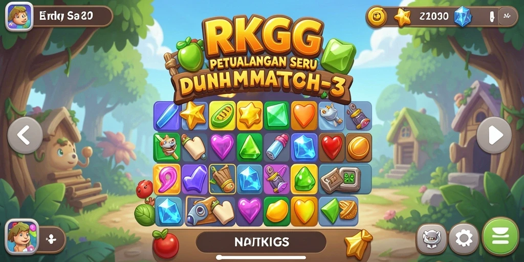 Tampilan gameplay seru RKGG dengan berbagai level tantangan Match-3.